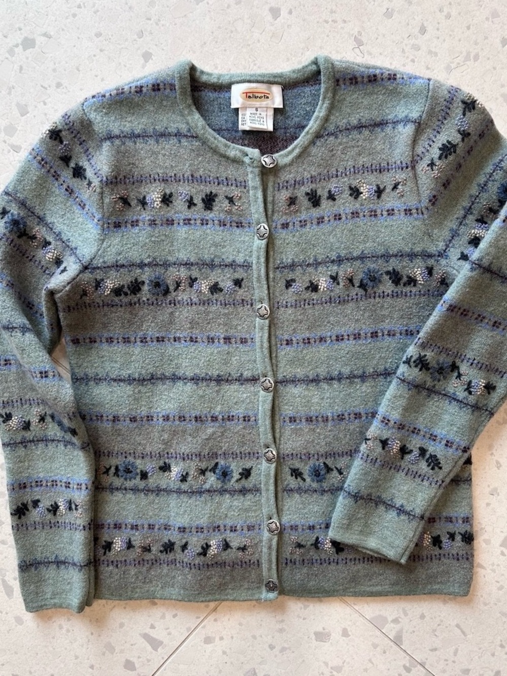 Vintage Talbots Floral Embroidered Wool Cottagecore Cardigan Sweater - Size Smal